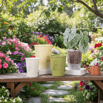 pot fleurs moderne plastique beige mat auto arrosant réserve d'eau