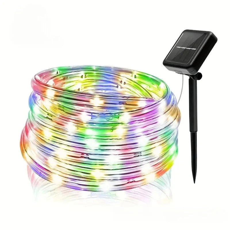 guirlande lumineuse solaire moderne 12m 100led blanc chaud interrupteur tringle panneau