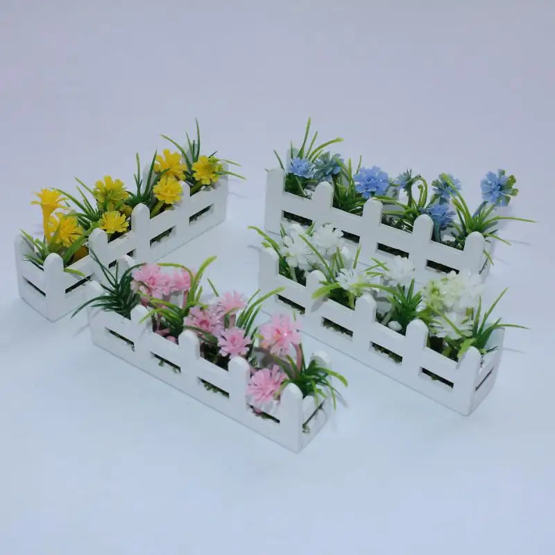 miniature clôture fleurs artificielles différentes couleurs décorative maison poupée accessoire miniature vert rose jaune