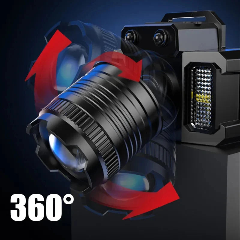 lampe frontale led noire bleue rouge sensor camping travail pêche chasse