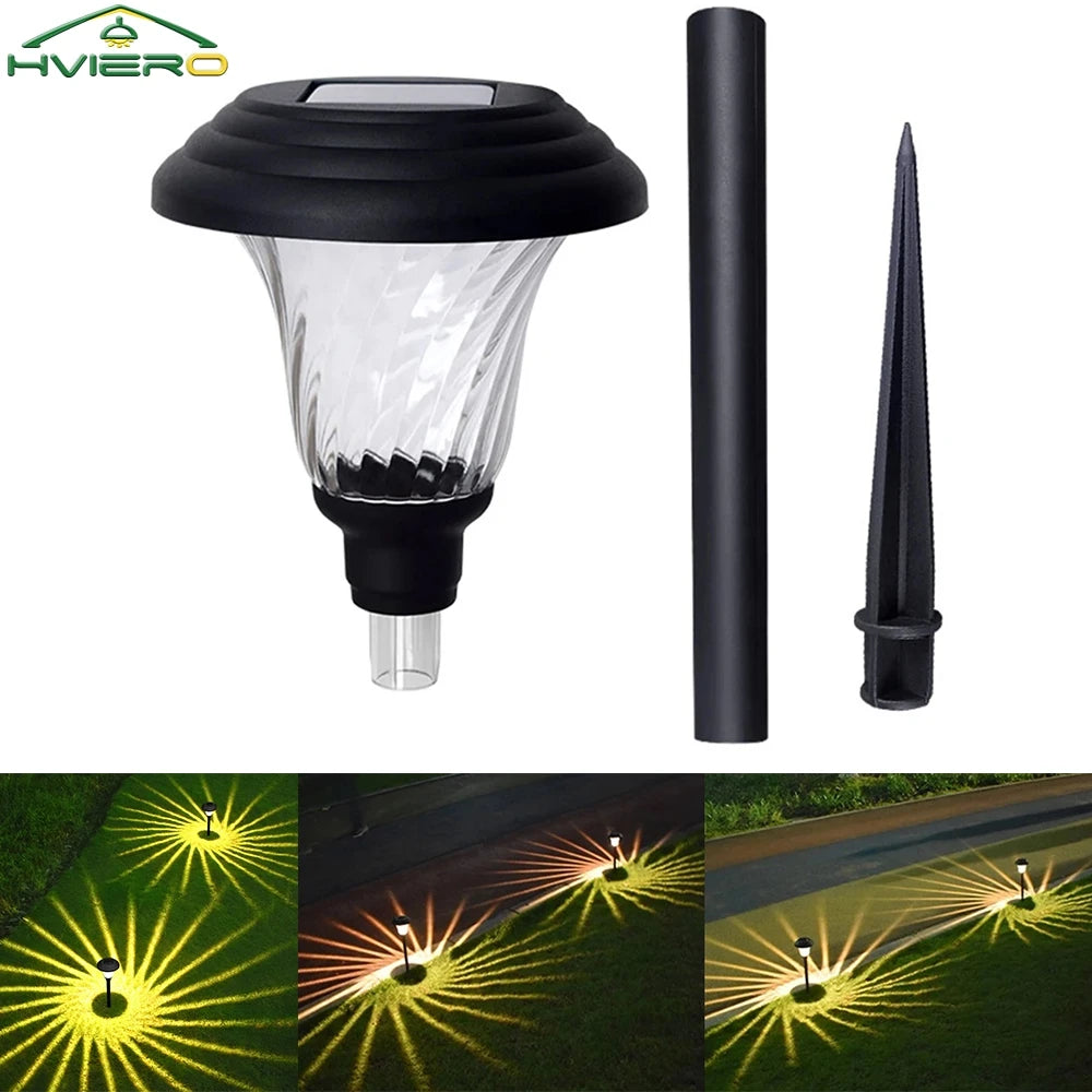Lampe solaire jardin moderne noire transparente rayons lumineux IP65 étanche