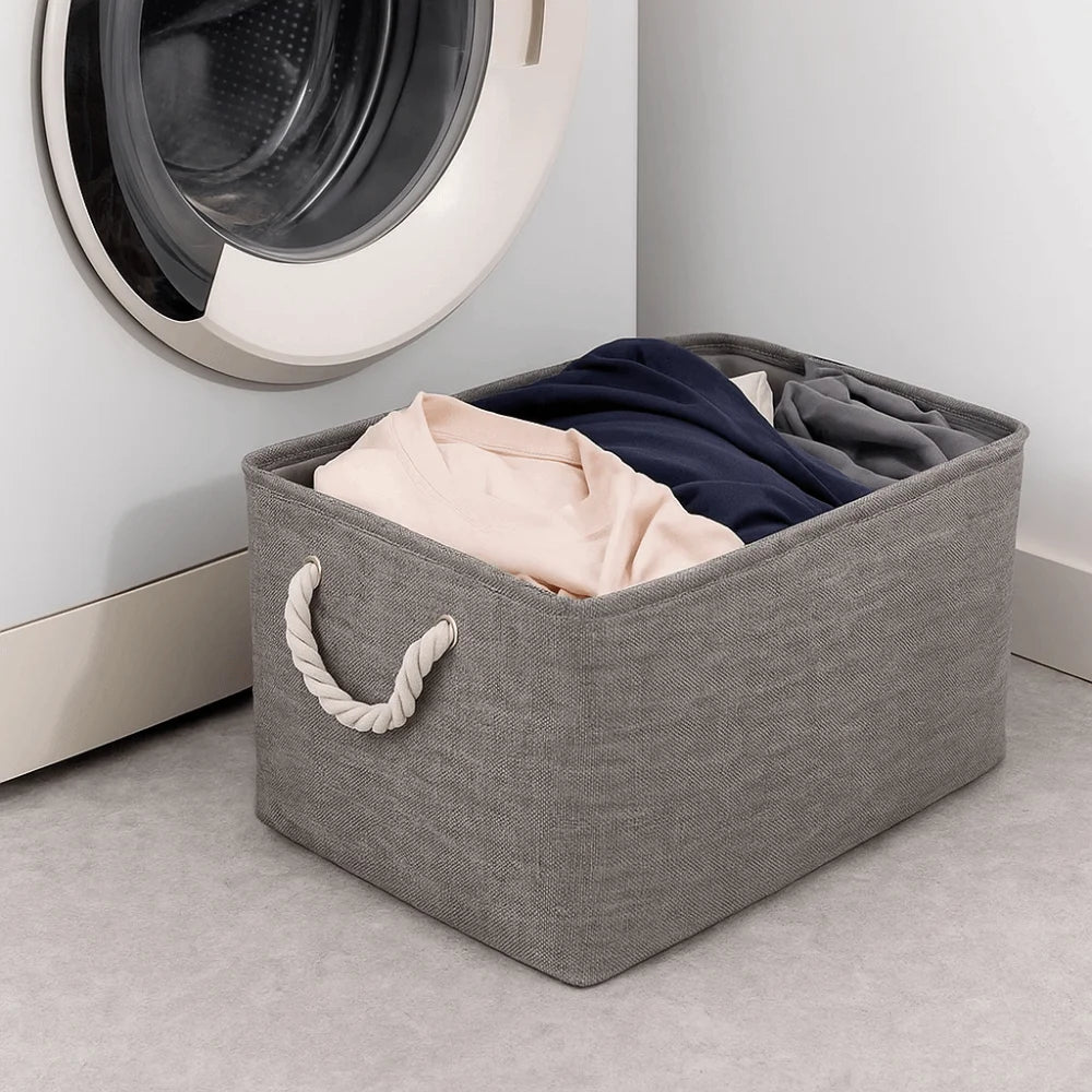 boîte rangement toile lin beige clair poignées corde réutilisable moderne respectueux environnement articles divers