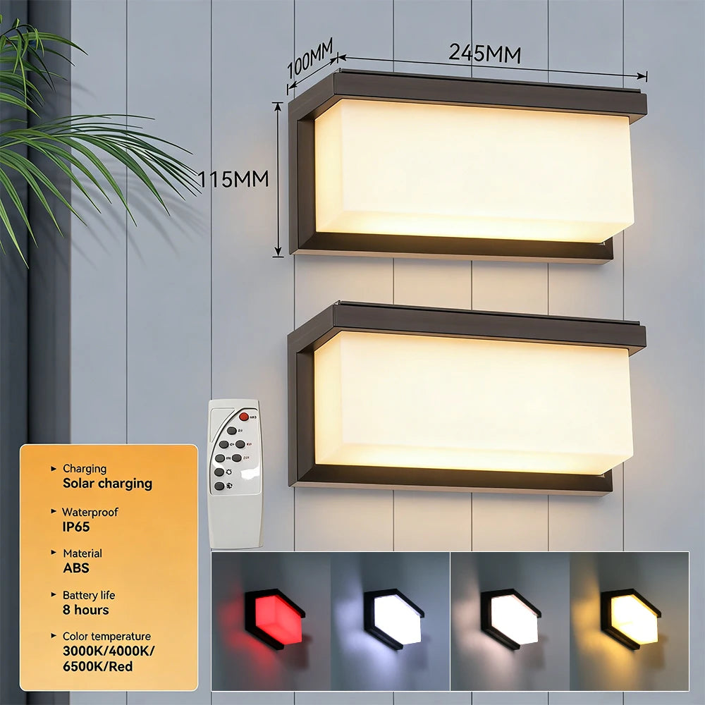 lampe murale solaire led extérieure étanche blanc noir controle distant panneau solaire moderne