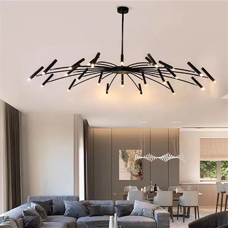 suspension lumineuse moderne noire tubes lumineux réglable métal led chambre salon