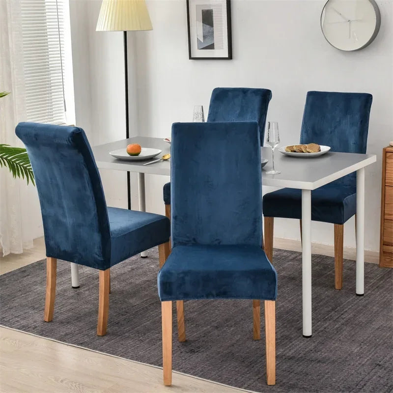 housse chaise velours bleu marine gris moderne adhésif polyester élasthanne 35 48cm