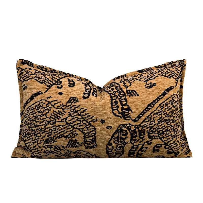 taies d'oreiller brodées motif tigre beige noir vintage respectueux environnement polyester opacité maison