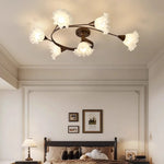 luminaire abatjours floral translucide structure métallique marron blanc décoratif lumières