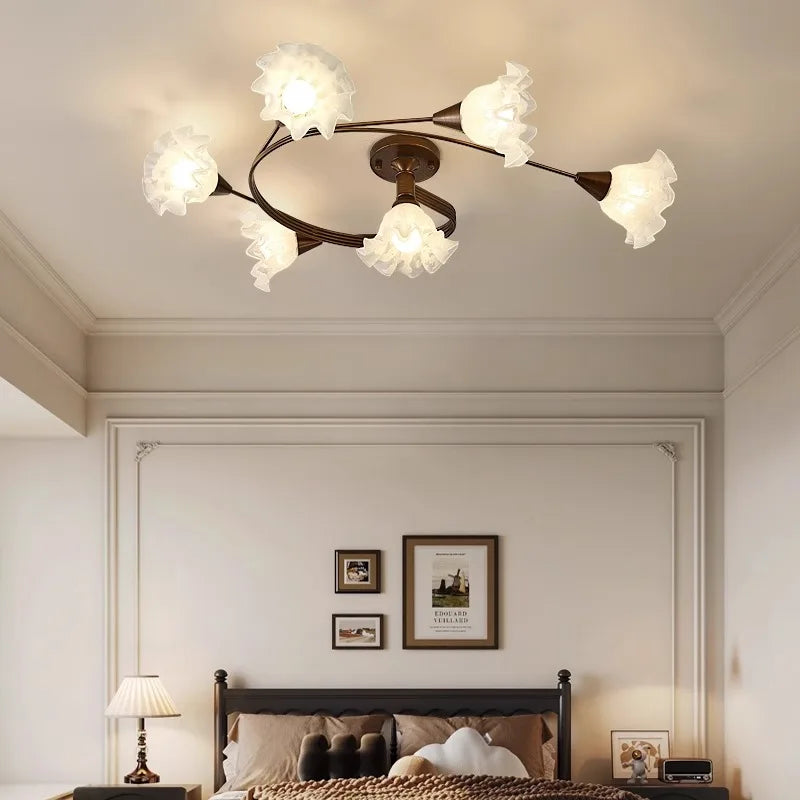 luminaire abatjours floral translucide structure métallique marron blanc décoratif lumières