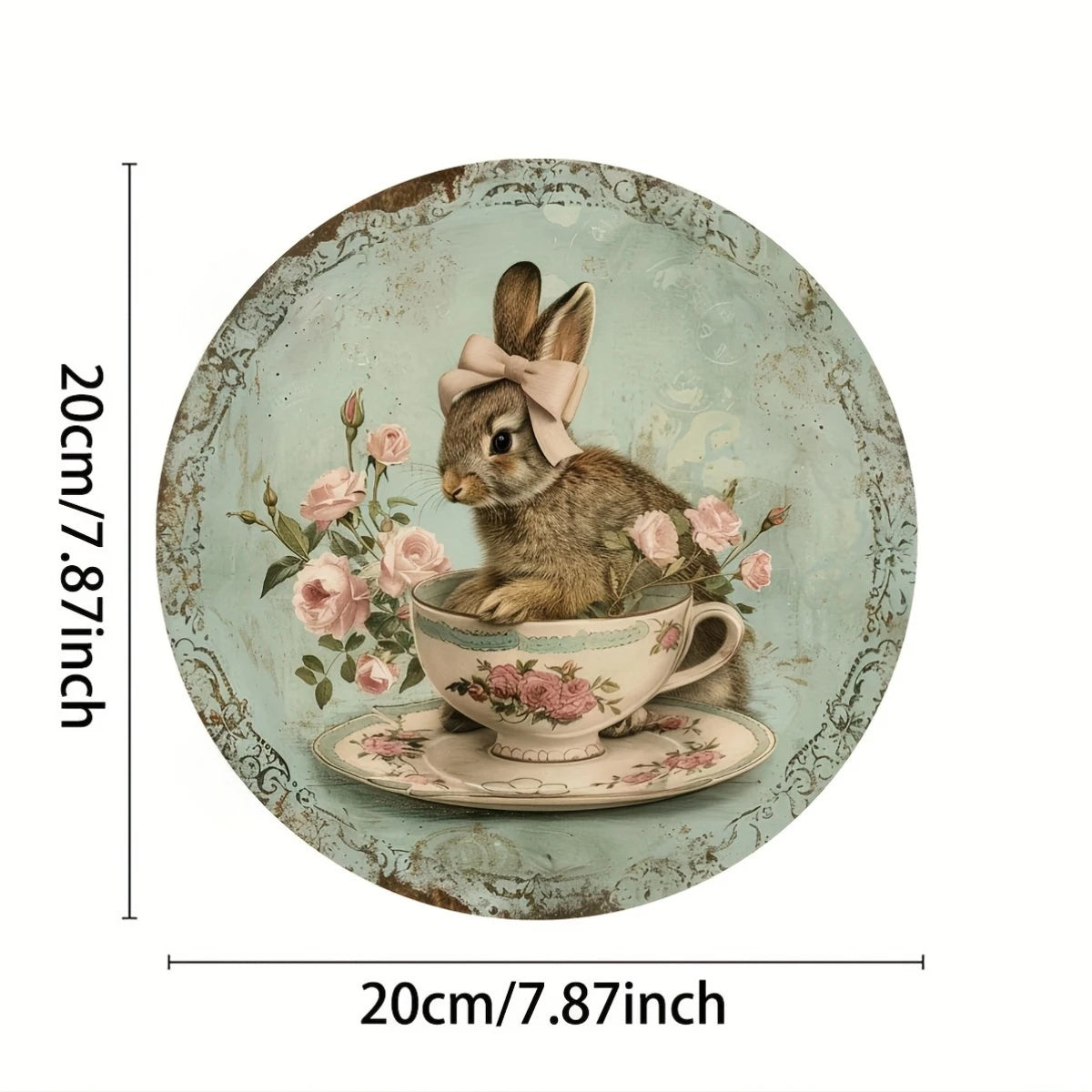 assiette vintage lapin tasse fleurs roses décoration murale bois romantique