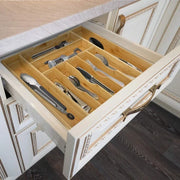 organisateur tiroir rangement couverts cuisine bois moderne fourreurs couteaux cuillères spatules poignées vert argenté