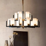 Suspension lumineuse or noir verres opalescents contemporains fer assemblage semi encastré led