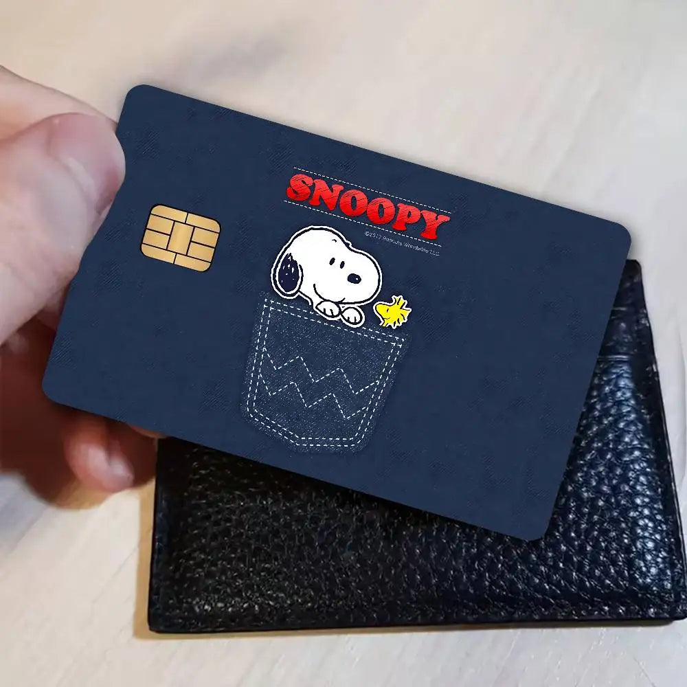 autocollant carte credit snoopy happy holidays bleu marine moderne