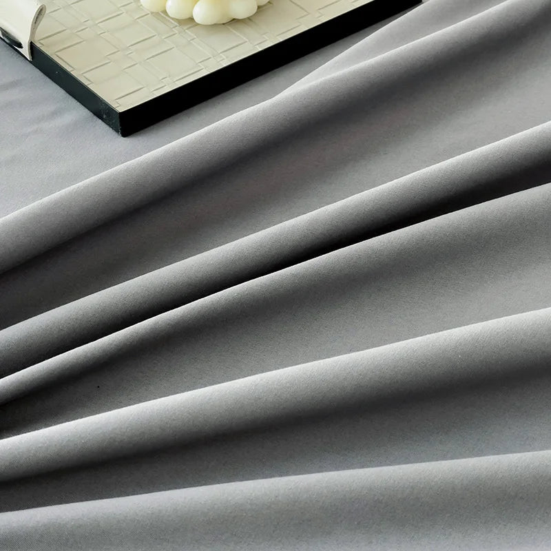 drap plat double gris lisse satiné minimaliste moderne lit adultes polyester