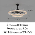 ventilateur moderne blanc noir transparent motifs décoratifs fixations crochets led télécommande