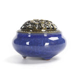brûleur encens céramique effet craquelé bleu rouge noir vintage artisanal aromatique