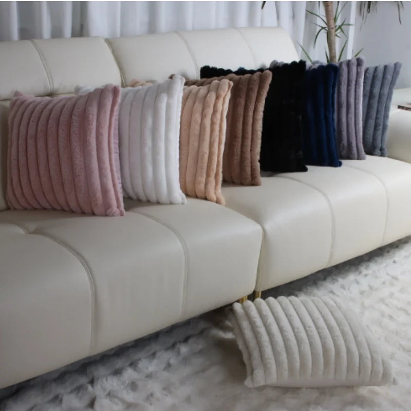 taie d'oreiller moderne rayée coussin plush blanc respectueux environnement simple hospitalière 45x45cm