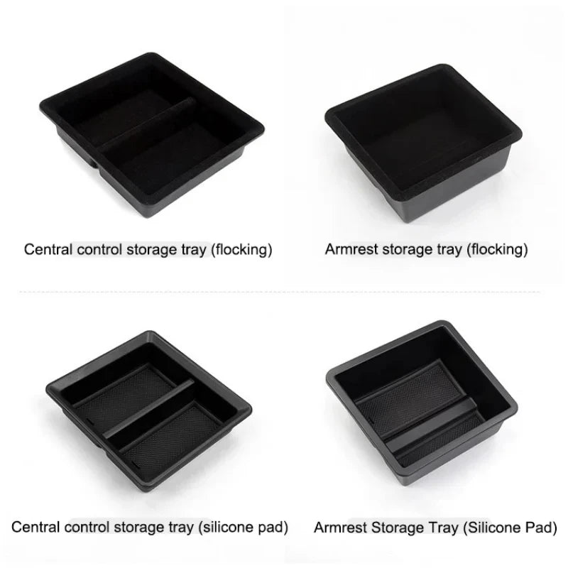 boîte rangement central tesla model noir texture flanelle pratique silicone moderne