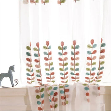 rideau moderne transparent motif feuilles stylisées salon chambre maison blanc vert bleu