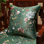 coussin carré motif floral oiseaux vert satiné salon chambre coucher nouvelle décoration chinoise