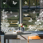 sticker mural fleurs blancs papillons art floral adhésif statique réutilisable décoration intérieure facile poser