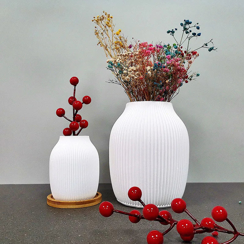 vase décoratif moderne résine blanc rose orange rayures verticales intérieur maison