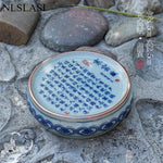 boîte thé bleu blanc rouge peinture chinoise artisanale tasse inclusion montagne fleur