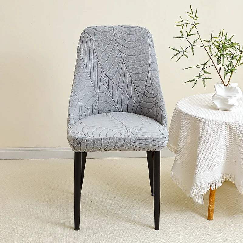 housse chaise extensible motif feuilles gris clair fauteuil salle manger moderne