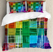 ensemble lit multicolore motifs géométriques moderne couette taies oreiller abstrait coloré patchwork