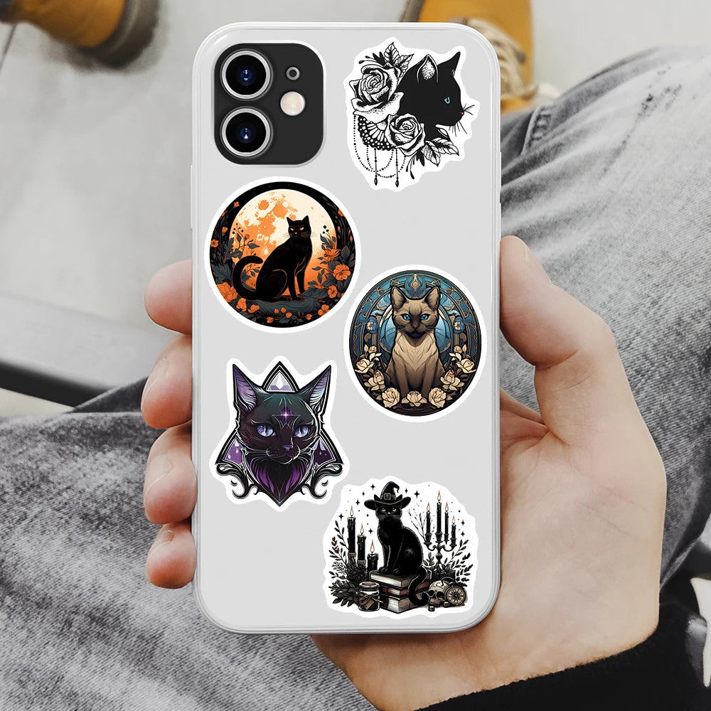 sticker adhésif chat noir mystique moderne art gothique vinyle pvc transparent adultes adolescents