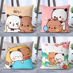coussin carré mignon personnages ours lapin imprimé beige rose blanc doux cartoon