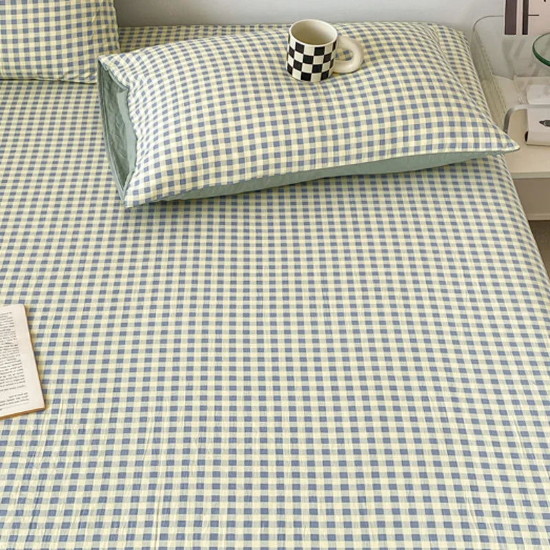 drap lit carreaux blancs rose clair vert clair coton polyester classique lit oreillers tapis