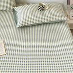 drap lit carreaux blancs rose clair vert clair coton polyester classique lit oreillers tapis