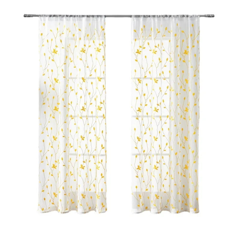 rideau transparent brodé feuilles protection uv polyester moderne blanc noir jaune vert turquoise floral