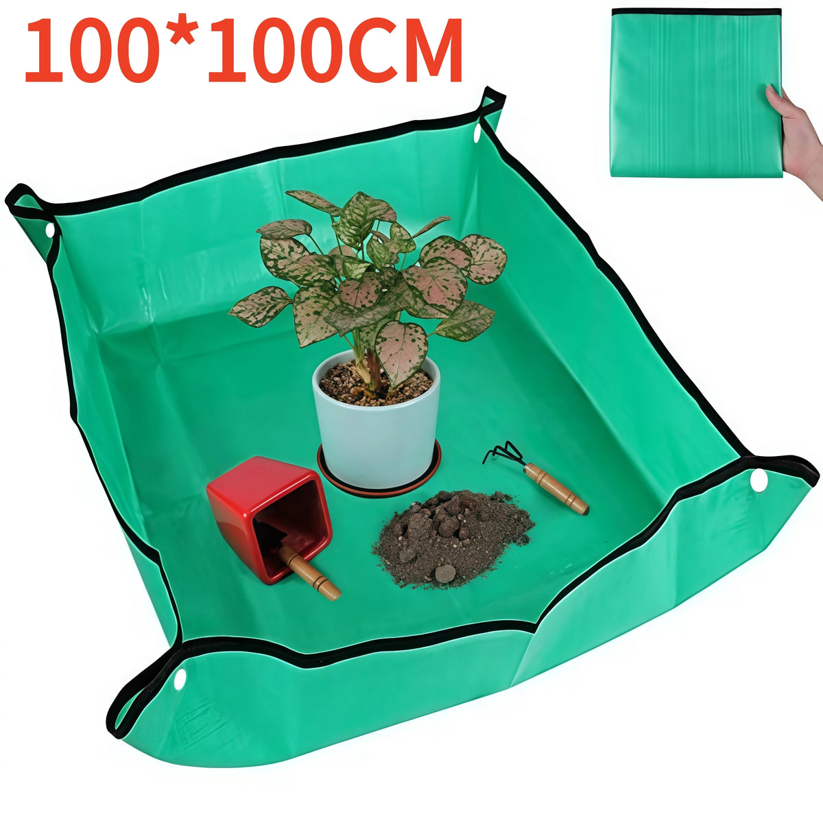 tapis protection jardinage vert texture tissée moderne imperméable réutilisable transplanteur pots fleursintérieur anti salissure
