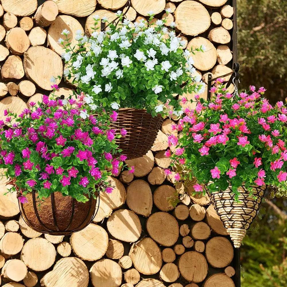 décoration extérieure bouquet artificiel fleurs simples feuilles vertes moderne blanc vert
