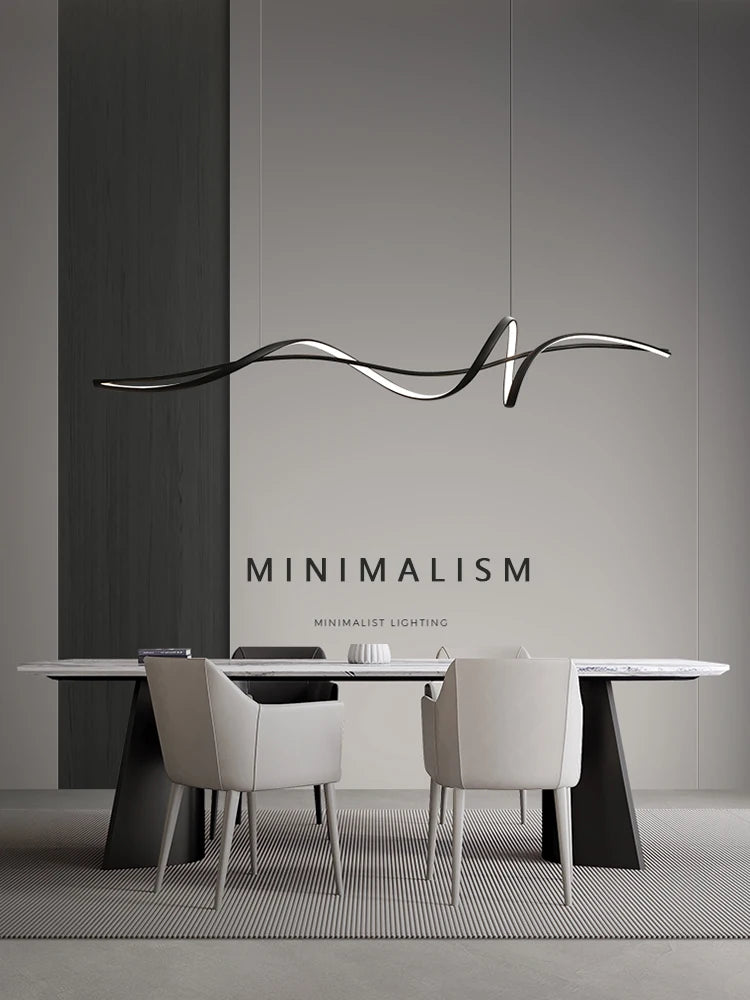 pendentif led noir ondule minimaliste aluminium chambre étude lumière salle manger