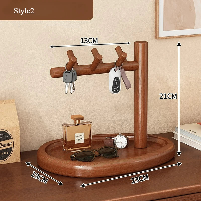 porte clés moderne plateau bois marron clair affichage montres lunettes parfum
