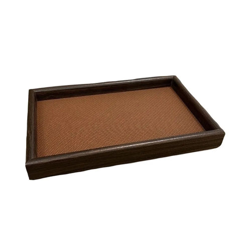 plateau rangement bois moderne marron foncé beige clair cosmétiques bijoux organisation