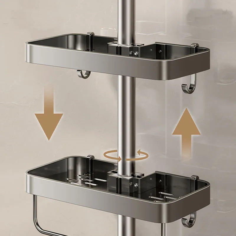 étagère douche moderne aluminium gris lisse salle bain fixée sans percer plateau shampooing cosmétique