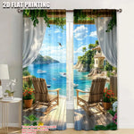 rideau moderne gris vert bleu beige blanc paysage marin polyester festif decoration fenetre