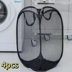 panier linge pliable polyester maille noir moderne poignées renforcées poches