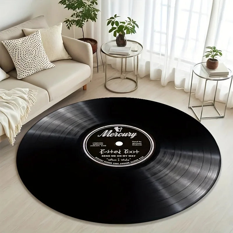 tapis rond noir disque vinyle moderne mousse mémoire forme imperméable résistant extérieur salon chambre