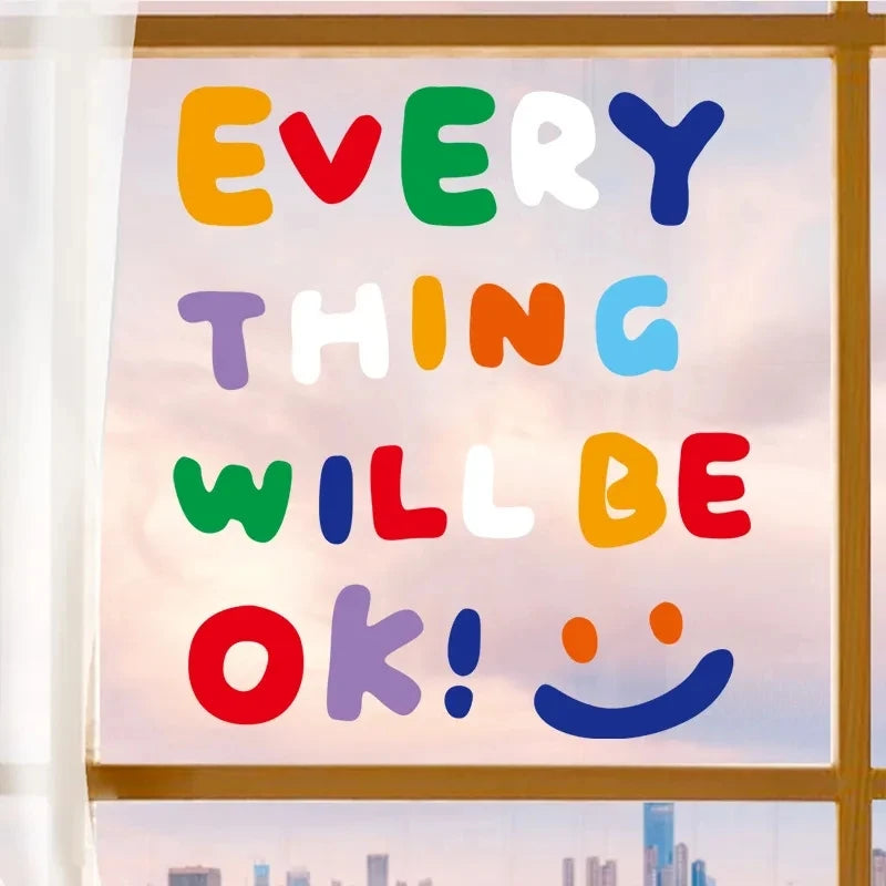 sticker decoratif diy multicolore lettres capitales sourire moderne minimaliste pvc adhesif transparent fenetre porte