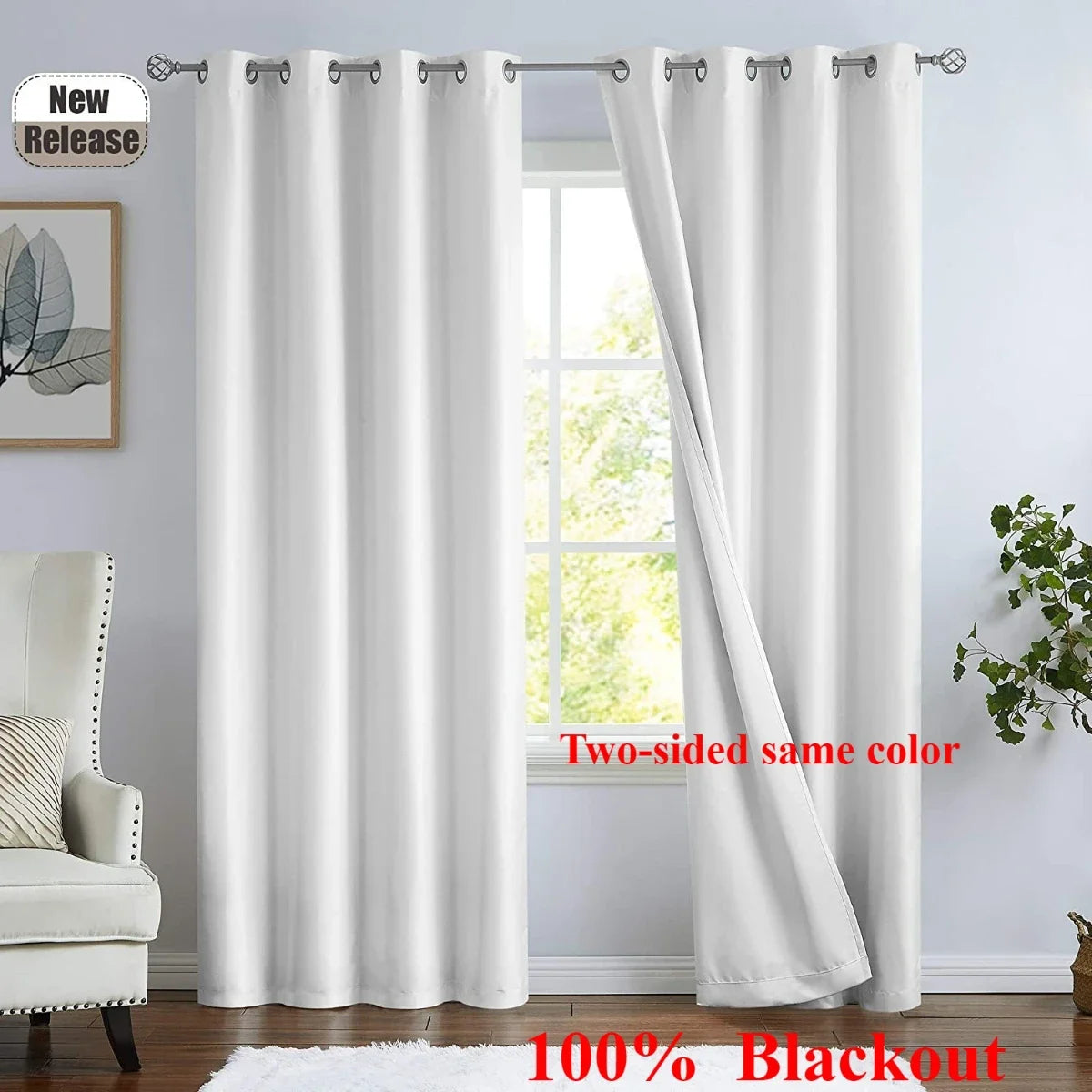 rideaux blancs opaques modernes polyester anneaux métalliques maison chambre coucher