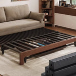 canapé lit marron clair rayures horizontales moderne extensible coussins multifonctionnel