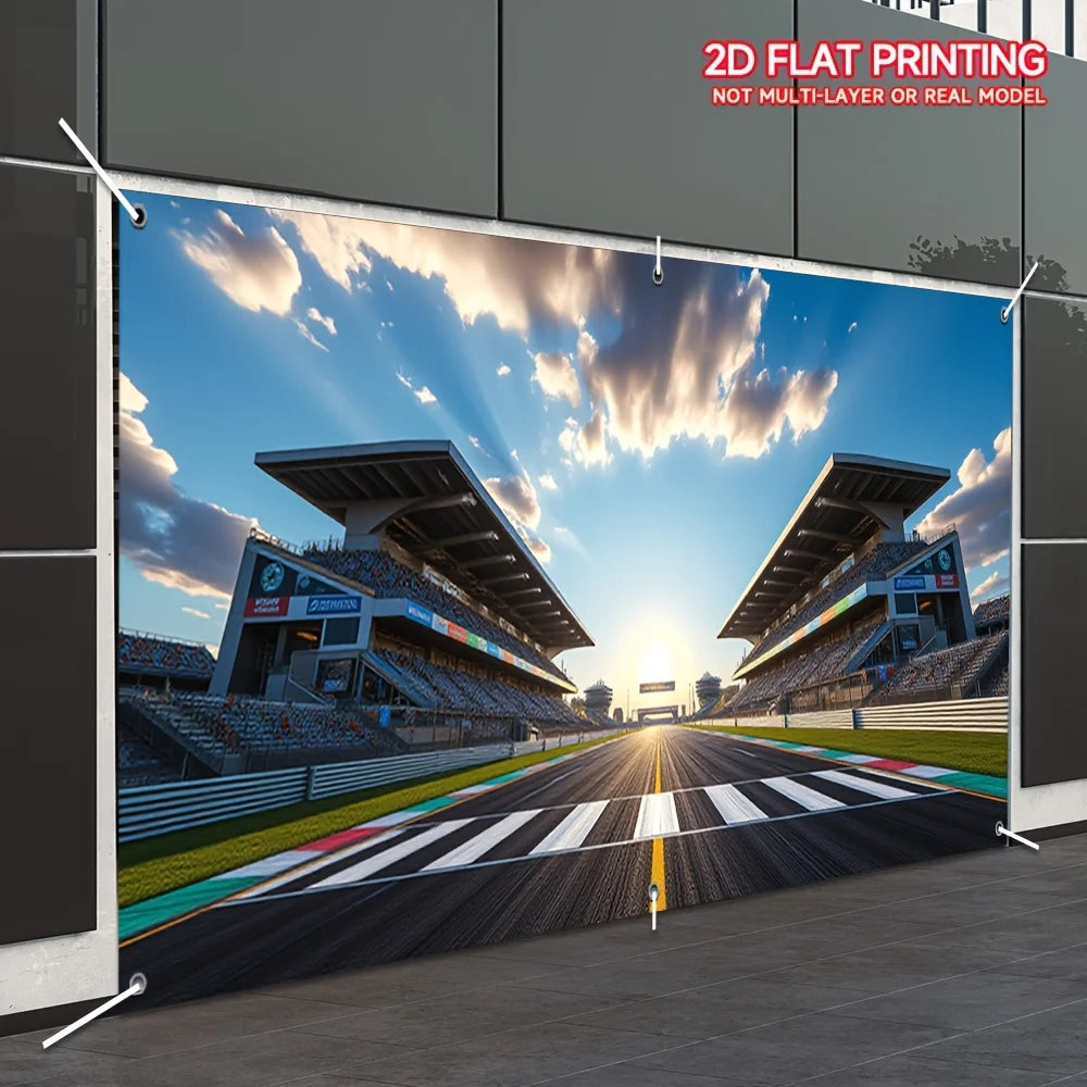 bannière décorative course automobile ciel nuages lignes piste clips bleu blanc gris