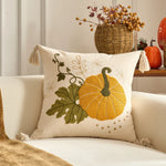 housse coussin brodée citrouille motif automne rustique tassel adhésif décoration maison nordique polyester coton