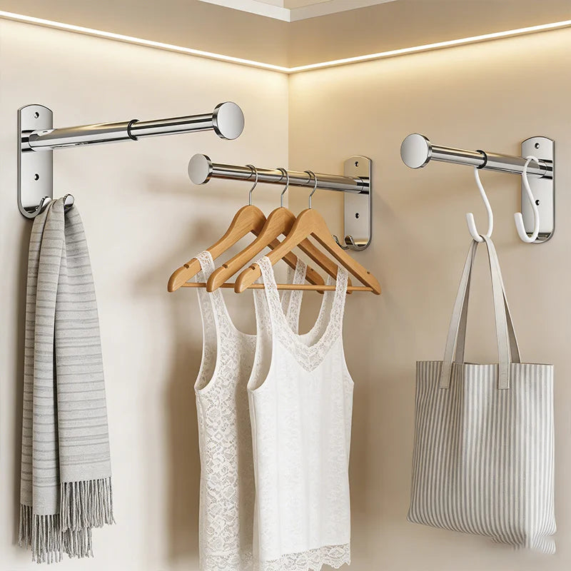 porte manteau barres crochets réglables adhésifs modernes minimalistes argentés vêtements bijoux acier inoxydable