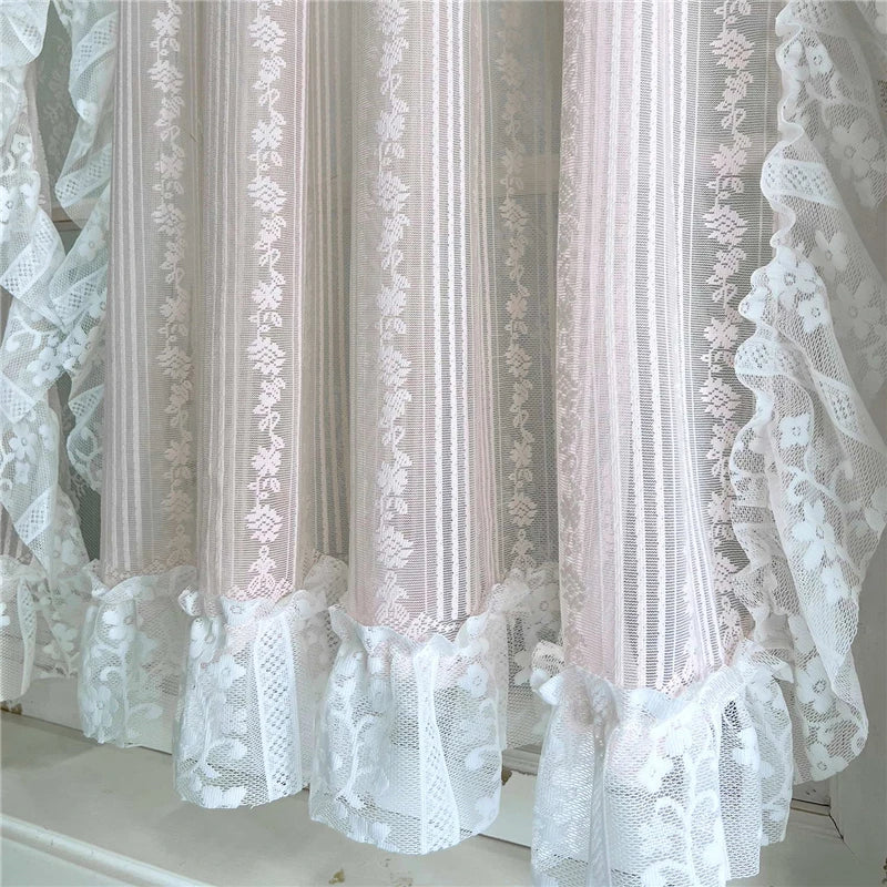 rideau rose clair dentelle franges romantique vintage polyester translucide extérieure fenêtre chambre coucher
