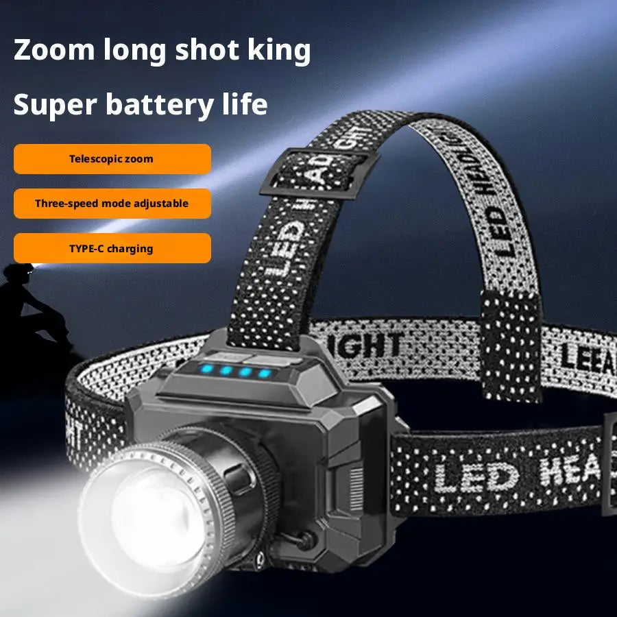 lampe frontale led rechargeable tissu points blancs mode highlight flash trois réglages ceinture ajustable